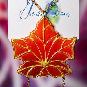 Galactic Captures Stained Glass Polymer Clay Maple Leaf Pendant